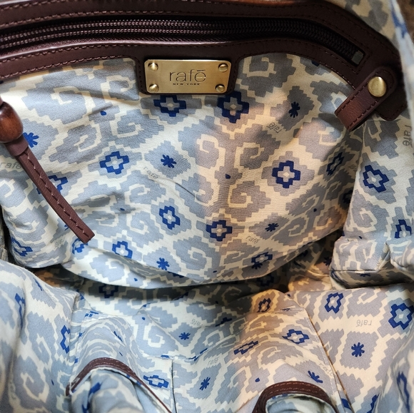 Rafe New York Python Leather Embossed Large Tote Tassel Brown Cream Teal Purse - Picture 9 of 11